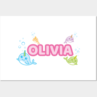 Personalised 'Olivia' Narwhal (Sea Unicorn) Design Posters and Art